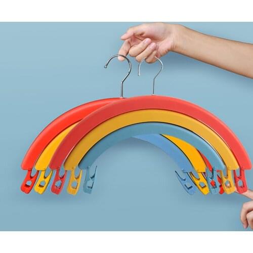 2Pcs Hanging Holder Three-Layer Multifunctional Plastic Rainbow Rotating Clothes Hangers for Bedroom