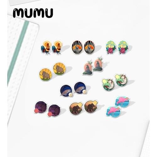2021 New Animal Sunrise Sunset Stud Earring Day Night Owl Whale Epoxy Jewelry Resin Acrylic Earrings Handmade Gifts Girl