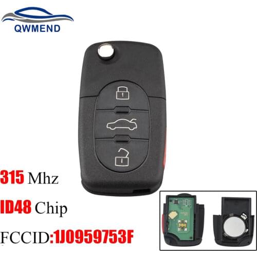 BHKEY 3+1Button Remote Car Key Fob For VW Volkswagen 1J0959753F 315Mhz For VW Volkswagen Beetle Golf 1998-2001 ID48 Chip Car key