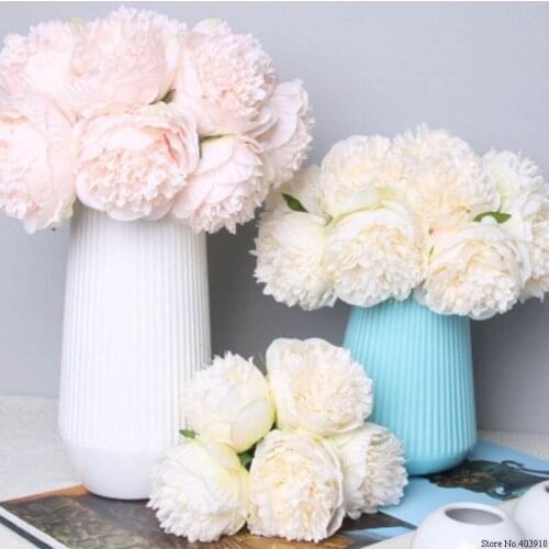 5pc Big Peony Artifcial Silk Flower Wedding Bouquet Decor White Peony Home Display Fake Flower Pack Heart Peony Pink Rose