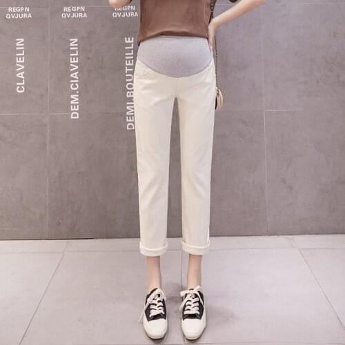 966# 9/10 Thin Stretch Denim Maternity Straight Jeans Belly Pencil Pants Clothes for Pregnant Women Summer Casual Pregnancy