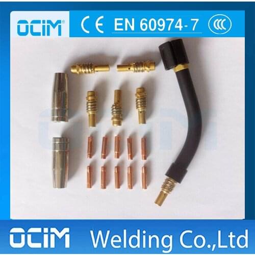 18pcs Mig Torch Accessories Swan neck Nozzle contact tip holder and contact tip for MB 15AK CO2 torch