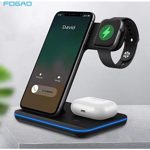 3 in 1 Qi Wireless Charger Stand for iWatch 6 5 4 3 2 AirPods pro 15W Fast Charging Dock Station for iPhone 12 11 Pro X XS XR 8
