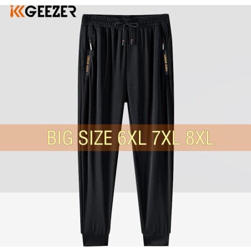 Men Pants Elasticity Ice Silk 6XL7XL 8XL Plus Size Quick Dry Casual Lightweight Trousers Sport Black Fitness Breathable Pant