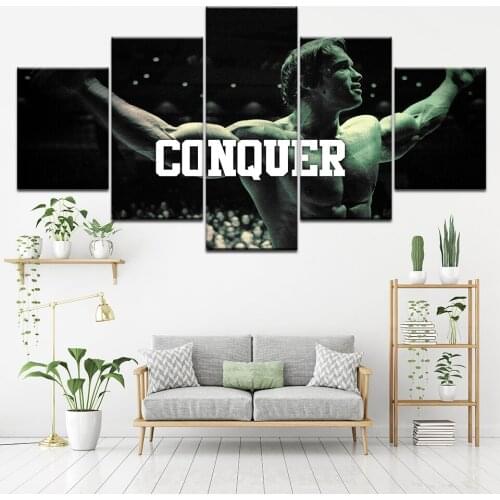 Canvas Painting Arnold Schwarzenegger "Conquer" 5 Pieces Wall Art Painting Modular Wallpapers Poster Print Home Decor