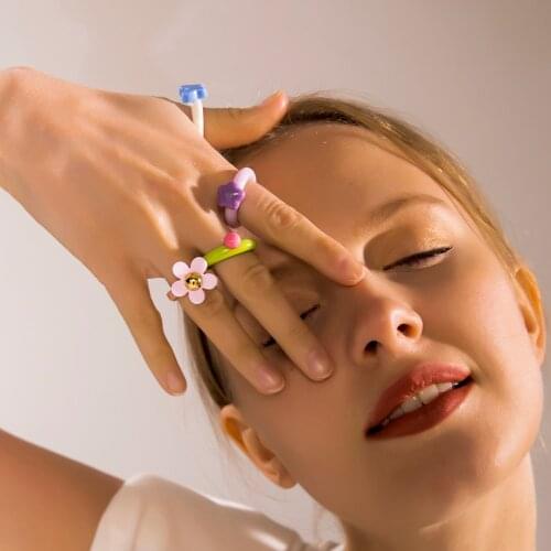 2021 New Love Cute Star Butterfly Rings for Women Girls Sweet Colorful Resin Acrylic Rings Korean Fashion Jewelry