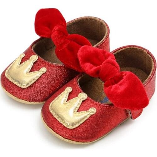 Crown Soft Sole Newborn Baby Girls Sneaker Prewalker Baby Moccasins Bow PU Baby Shoes 2019 Infant First Walkers