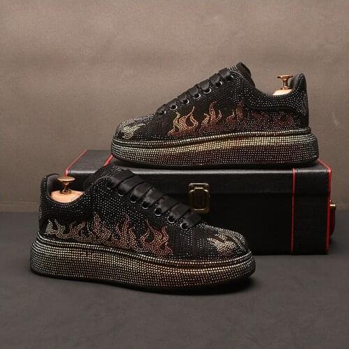 Black Silver Shining Luxury Rhinestone Lace-up Men Sneakers Punk Casual Shoes Flats Male Ankle Boots Zapatillas Hombre