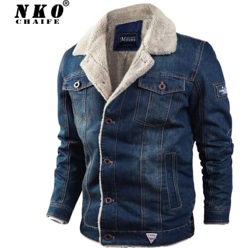 CHAIFENKO Mens Winter Denim Jacket Parkas Windproof Thick Fleece Warm Coat Men Fashion Casual Fur Collar Brand Jacket Men 6XL
