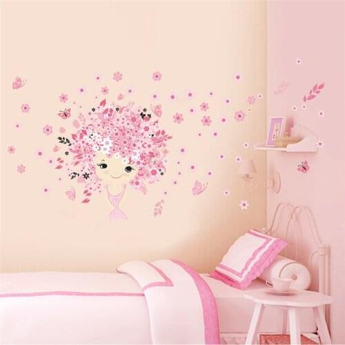Cute Baby Flower Fairy Pink Butterfly Wall Stickers For Girls Room Decoration Diy Home Decal Kids Wall Art Pvc Poster