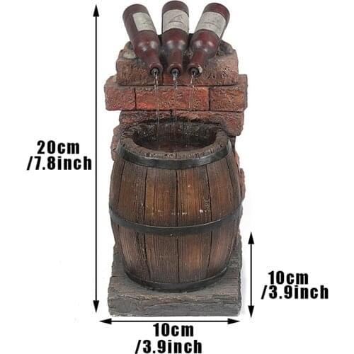 Miniature Wine Bottle and Barrel Garden Water Fountain Rustic Outdoor Home Yard Decor