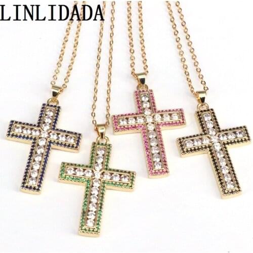 5Pcs, Fashion 2020 Gold Plting Pave CZ Cubic Zircon Cross Pendant Charm necklace
