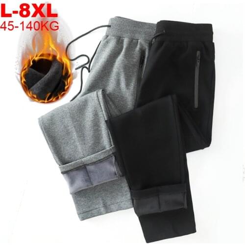 Plus Size 8xl Warm Velvet Sweatpants Men Grey Casual Joggers Pants Winter Mens Sportswear Thick Fleece Trousers Trackpants male