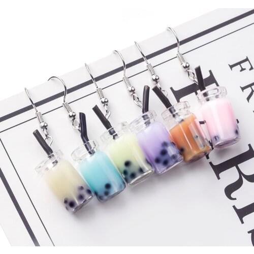 Interesting Pearl Milk Tea Creative Personality Dangle Earrings Desinger Unusual Earrings for Women Fun Ear Hook Fashion Jewelry