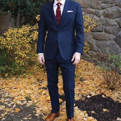 Autumn Tailor Made Fashion Handsome Dark Blue Loose Style Slim Fit Men Suits Groom Tuxedo For Wedding Dinner Party Male Clothing