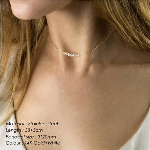 Simple Style Beads Pendant Necklace Women Fashion Choker Korean Version Stainless Steel Necklace Female