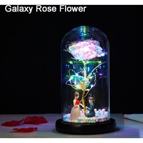Dropshipping 2020 Galaxy Rose Flashing Flowers In Flask Glass Dome For Valentines Day Birthday Gifts Wedding Decoration