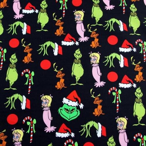 Cartoon The Green of Christmas 100% Cotton Fabric for Kids Clothes Hometextile Cushion Cover Backpacks DIY Needlework Material