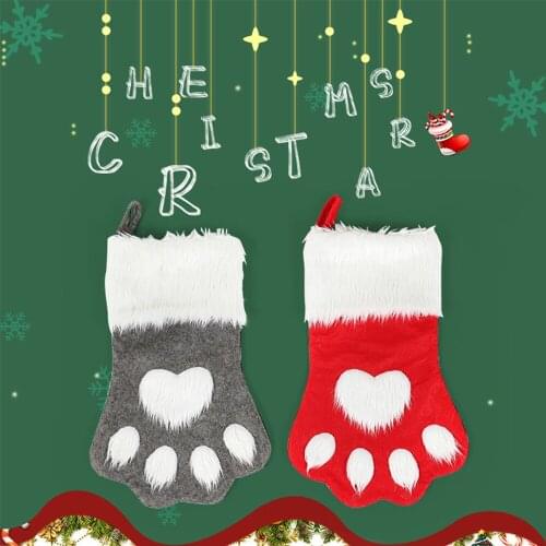 Christmas Socks Christmas Decorations For Home ,Children Like Winter Red /Gray Cute Plush Warm Pet Paw Sock For Christmas Gift