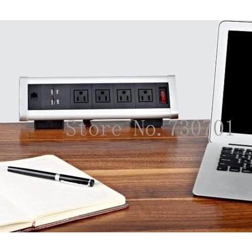Removable Triangle Desktop Outlet with 4 US Power Outlet 1 RJ45 Port 2 USB Charger for Office clamp on desk edge horizont socket
