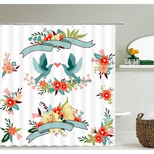 3D Printed Waterproof Fabric Fresh Flower Plant Shower Curtains Bathroom Decorative Polyester With Hooks Shower Curtain 240X180
