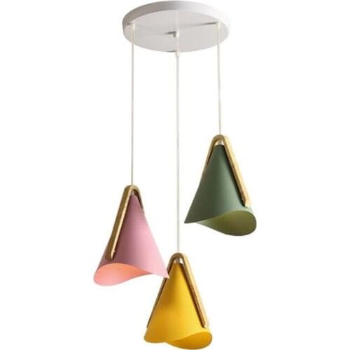 Modern Nordic Metal Wood Pendant Light Green/Pink/Yellow Fashion Dining Room Bar Foyer 1/3 Heads Haning Suapension Light 2410