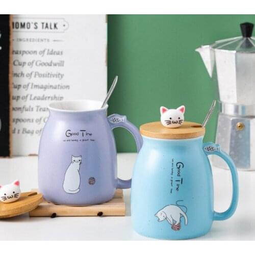 Creative Lovely Cat Heat-Resistant Mug Cartoon With Lid 450ml Cup kitten Coffee Ceramic Mugs Children Cup Office Drinkware gift