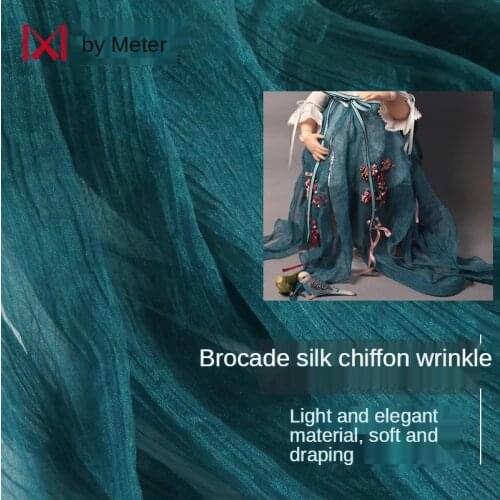 Thin Chiffon Fabric Silver Silk Crepe By The Meter Per for Skirt Dress Clothing Sewing Soft Sequin Transparent Brocade Pleated