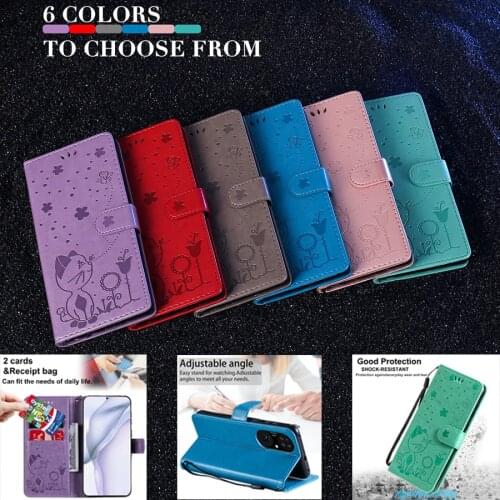 Wallet Cat And Bee Shatter-resistant Case For Huawei P50 Pro P40/P30/P20 Lite/Pro P Smart 2020/2021 Mate 20 Lite Honor 30 Lite