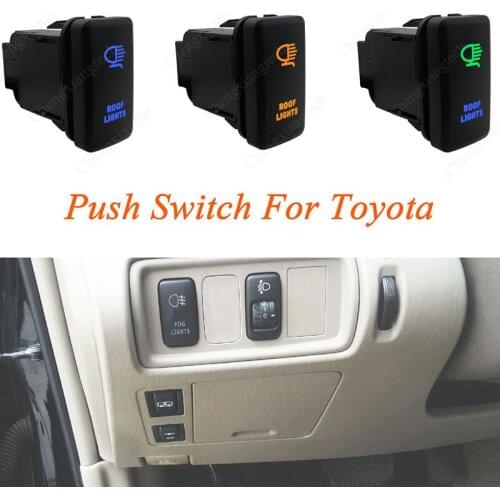 Green & Blue LED Car Push Button Switch Roof Lights For Toyota Prado Landcruiser Hilux FJ Cruiser ON OFF Switch + Wire