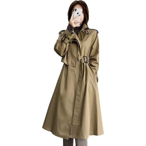 2019 Fashion trench coat women spring autumn long outerwear female elegant belt slim windbreaker Plus size khaki purple A2925