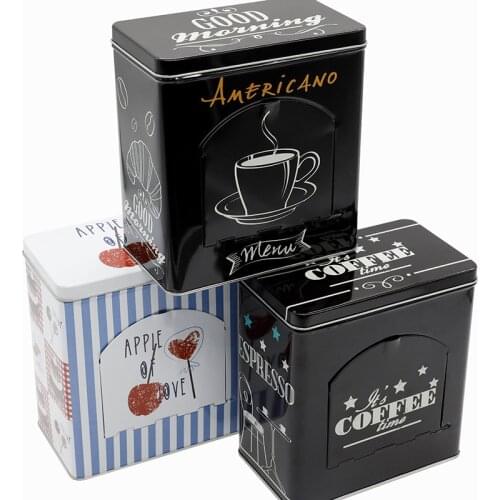 American Style Tin Coffee Storage Box With Lid Candy Cookie Box Rectangle Tea Leaves Iron Packing Box Tinplate Collection Cans