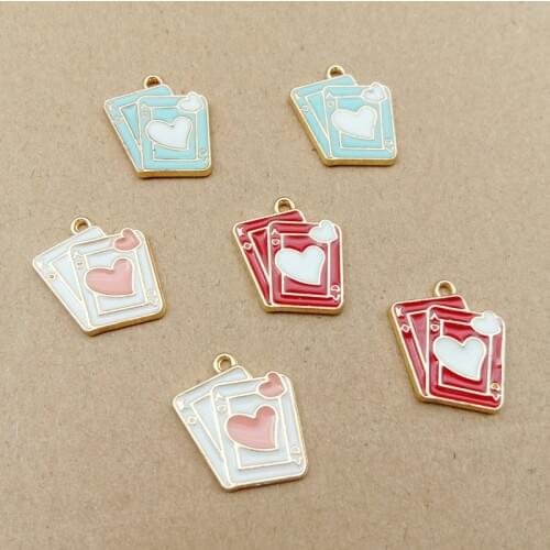 10pcs/pack 18*15mm Heart Poker Transportation Enamel Charms Metal Golden Pendants Earring DIY Fashion Jewelry Accessories