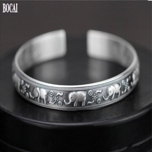 100% real S999 pure silver female bracelet vintage heart bracelet for woman elephant Thai silver womans silver bracelet