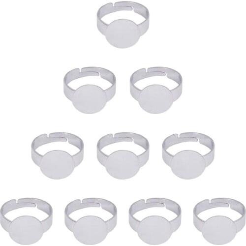 100pcs 18mm Adjustable Brass Pad Flat Round Ring Bases Finger Rings Blanks Components Finding about 3~4.5mm wide with 12mm Tray