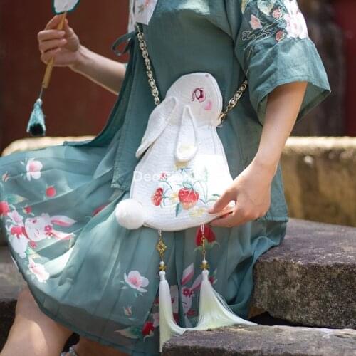 2021 rabbit style embroidery ancient style hanfu bag chinese style tassel bag retro female bag small women shoulder bags
