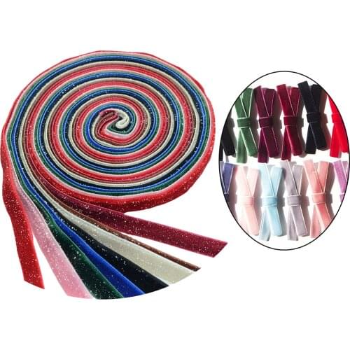 8pcs 2Yards 9mm Glitter Velvet Ribbon Wedding Party Decoration Handmade Ribbon Gift Wrapping Hair Bowknot DIY Christmas Decor