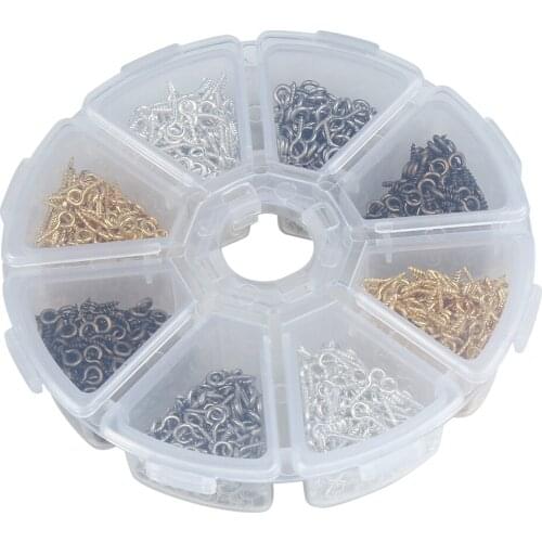 800pcs/box 10x4mm Gold/Silver/Rhodium/Antique Brown Metal Iron Screw Eye Pins Bails Hook Beads for Pendants Jewelry Making