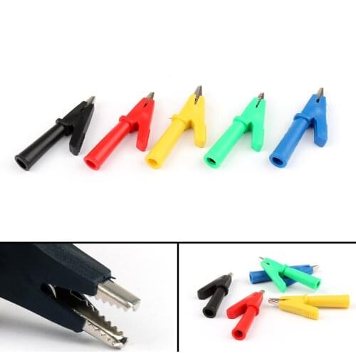 Artudatech 5Pcs Copper 5mm Mouth Alligator Clips For 4mm Banana Plug Test Probe Clamp