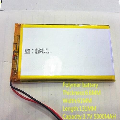 Free shipping 1pcs/lot 6661131 3.7 V lithium polymer battery 5000 mah DIY mobile emergency power charging treasure battery