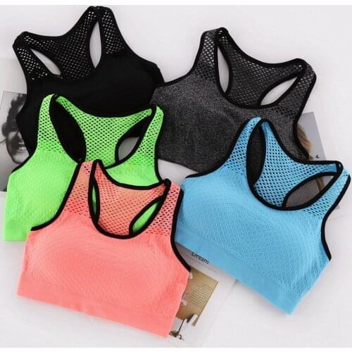 Seamless Mesh Sports Bra Women No Steel Ring Yoga Workout Mesh Breathable Quick-Dry Shockproof Gym Fitness Running Underwear