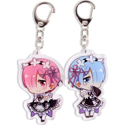 Anime Re:Life In A Different World From Zero Keychain Emilia Rem Ram Pendants Acrylic Figure Keyring Jewelry