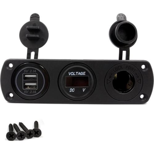 DIY 12-24V Dual USB Charger 4.2A Cigarette Lighter Socket Voltmeter Blue LED Three Holes Panel for Car Boat Marine Motorcycle