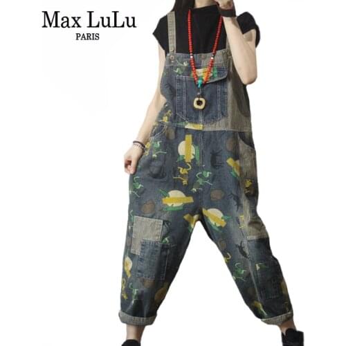 Max LuLu New 2021 Spring Fashion Stgyle Ladies Vintage Printed Jeans Women Casual Patchwork Denim Trousers Female Loose Overalls