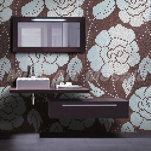 Customized Iridescent White & brown gold line mix color Custom art glass mosaic mural for art wall decoration 001