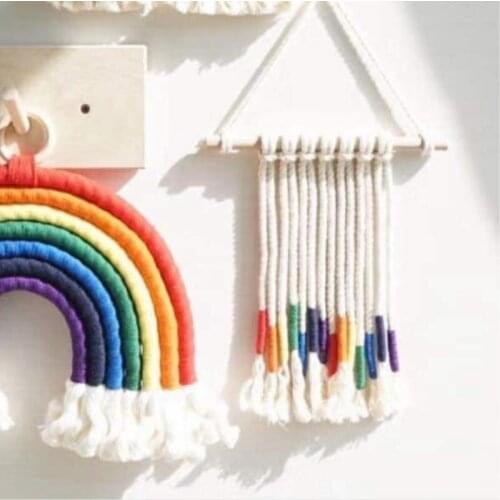 INS Nordic Hand Woven Rainbow Tapestry Cotton Rope Tassels Pendant Baby Kids Room Decoration Wall Hanging Ornaments Photo Props
