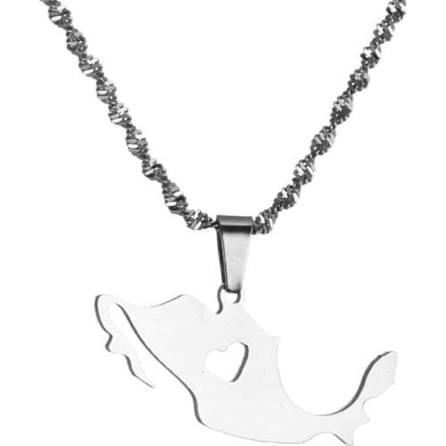 Stainless Steel Mexico Map Pendant Necklace Silver Color Mexican Maps Jewelry