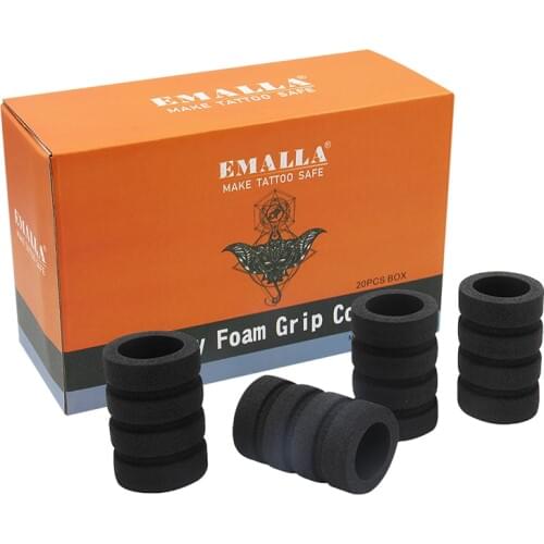 20pcs Disposable Sterilized 22mm Packaged Black Memory Foam Grip Covers for Stainless Steel or Disposable TattooTube Grip