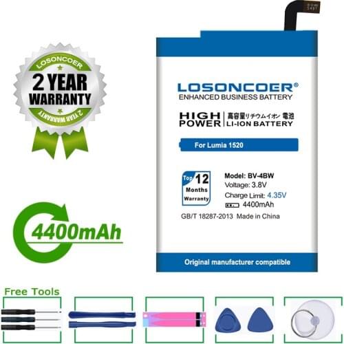 LOSONCOER Battery NEW 4400mAh BV-4BW Battery For Nokia Lumia 1520 Mobile Phone Battery