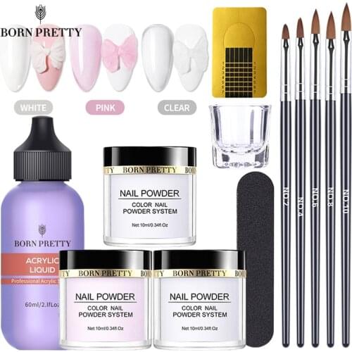 BORN PRETTY Acrylic Powder Set Pink White Clear Acrylic Nail Kit for Nails Extension Professional Nail Art Acrylic Liquid Set